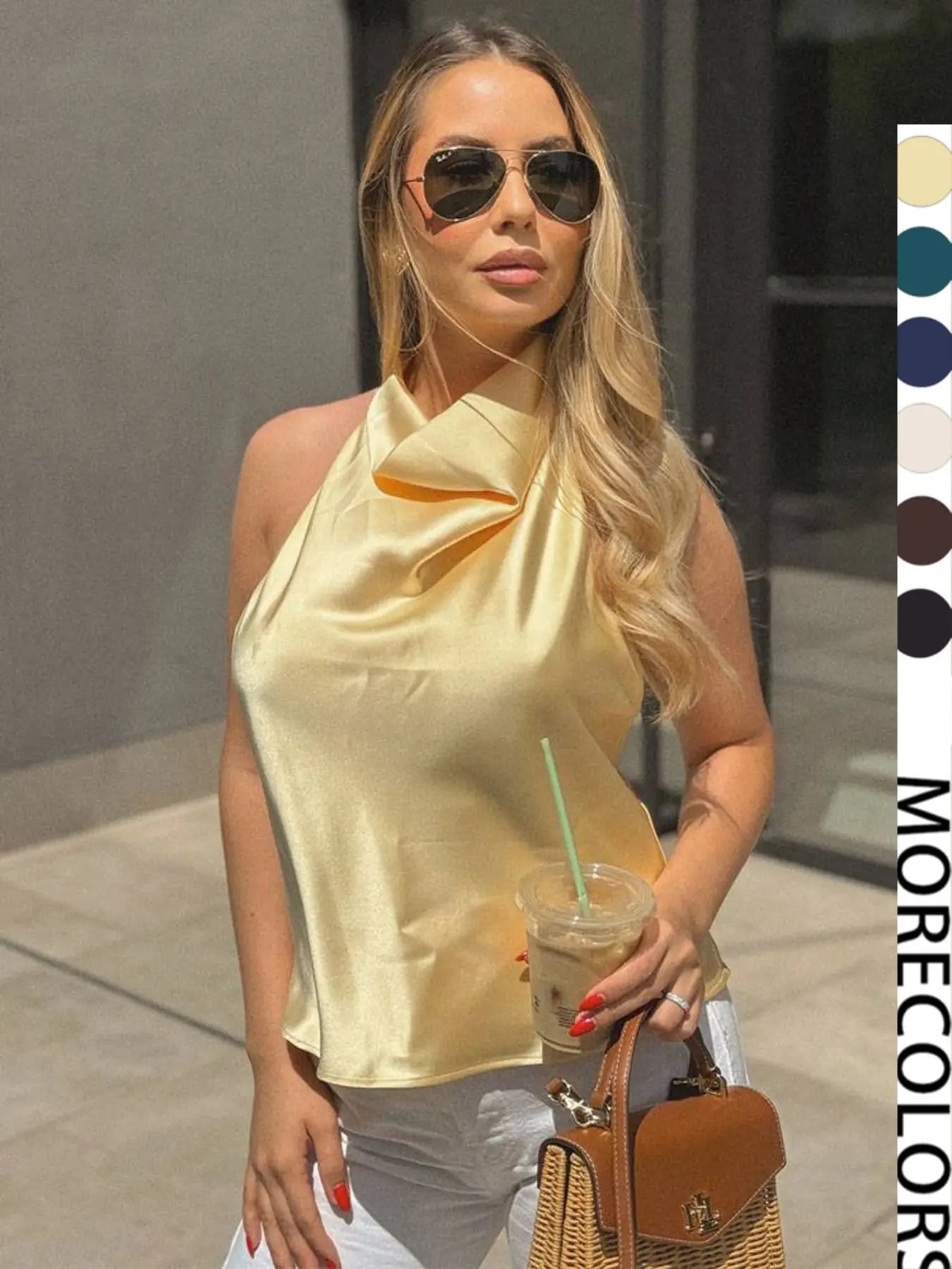 Women's Satin Halter Neck Bodycon Tank Top - Backless Party Vest for Summer Y2K Fashion