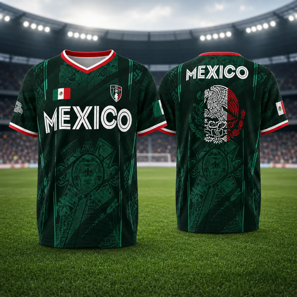 2026 Mexico Soccer Jersey, Chichén Itzá Pyramid Graphic Retro Soccer Jersey, All over Print, Casual Style for All Seasons, Classic Throwback Jersey Sportswear Top,Summerwins,Father'Sdaygifts