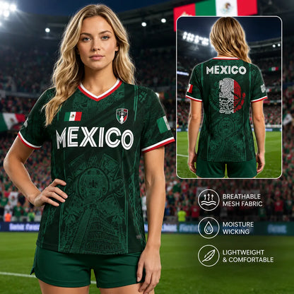 2026 Mexico Soccer Jersey, Chichén Itzá Pyramid Graphic Retro Soccer Jersey, All over Print, Casual Style for All Seasons, Classic Throwback Jersey Sportswear Top,Summerwins,Father'Sdaygifts