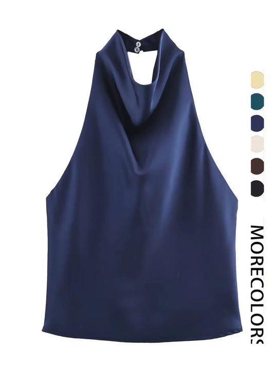 Women's Satin Halter Neck Bodycon Tank Top - Backless Party Vest for Summer Y2K Fashion