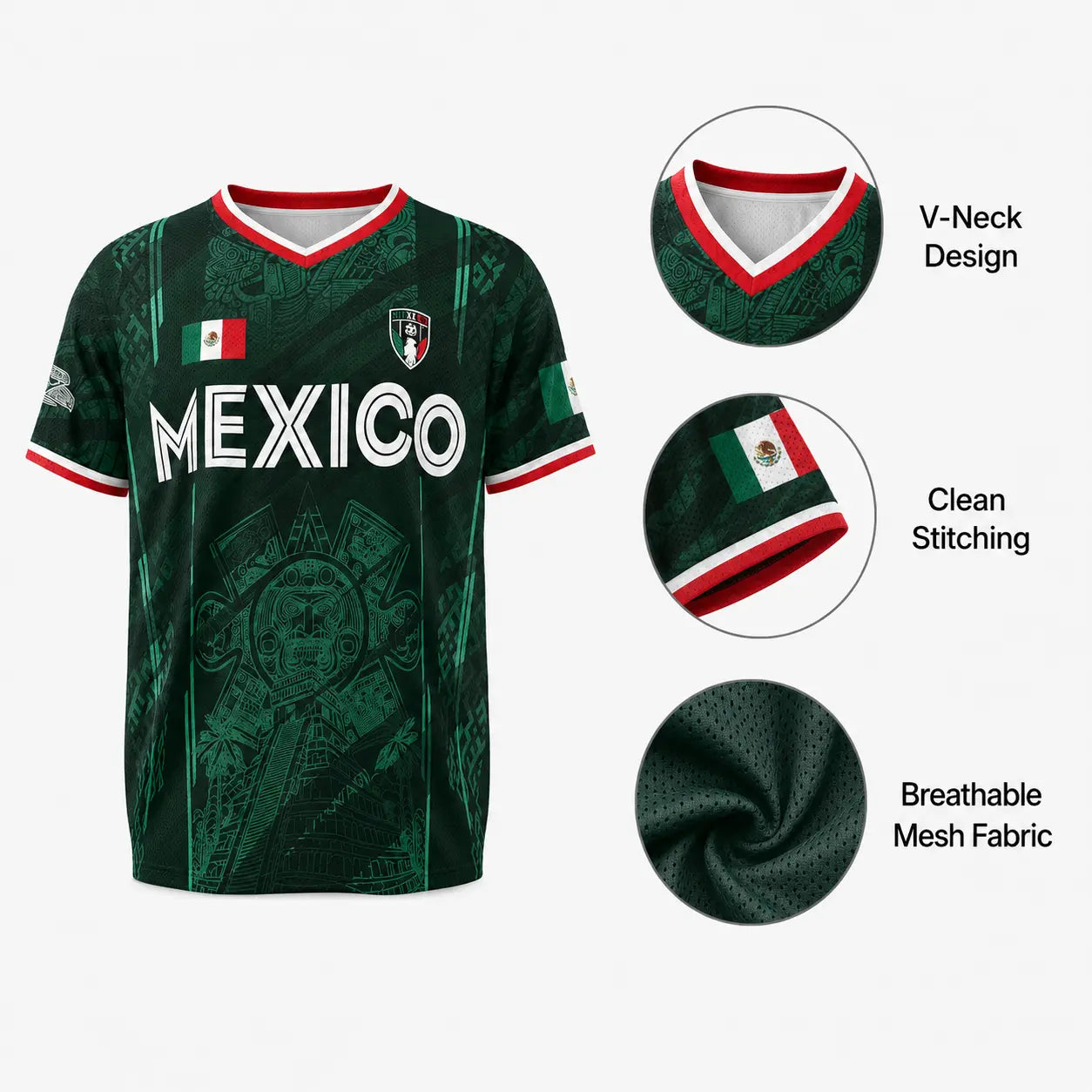 2026 Mexico Soccer Jersey, Chichén Itzá Pyramid Graphic Retro Soccer Jersey, All over Print, Casual Style for All Seasons, Classic Throwback Jersey Sportswear Top,Summerwins,Father'Sdaygifts