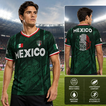 2026 Mexico Soccer Jersey, Chichén Itzá Pyramid Graphic Retro Soccer Jersey, All over Print, Casual Style for All Seasons, Classic Throwback Jersey Sportswear Top,Summerwins,Father'Sdaygifts